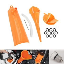 HCmotorku 9 Inch Crankcase Oil Filler Funnel Drip-Free Oil Filter Funnel Primary Housing Oil Filling Funnel Oil Drain Plug O-Ring Set Suitable for Harley 4-Piece Orange