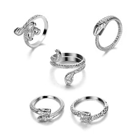Iaceble Boho Layered Snake Knuckle Ring Silver Stackable Serpent Open Rings Adjustable Snake Ring Punk Snake Finger Rings Multi Snake Rings Set Jewelry for Women 5pcs