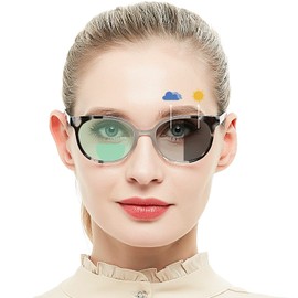 OCCI CHIARI Photochromic Bifocal Reading Glasses Womens Round Blue Light Blocking Readers 1.0 1.5 2.0 2.5 3.0 3.5 4.0 (Gray +100)