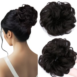 SEGOHAIR Haarteil Mit Gummiband,VOLUMINÖS Unordentlicher Dutt Scrunchie Haargummi Mit Haaren, Brautfrisuren Messy Bun Dutt Haarteil Für Damen Mädchen Schwarzbraun 25g
