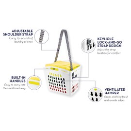 United Solutions Hands-Free Laundry Tote with Adjustable and Removable Strap, Easy to Carry Plastic Laundry Hamper with Ventilated Design, Lightweight, Large Capacity, White