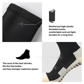 FIBOGOUP 2-pair Soccer Socks Anti Slip Grip Pads for Football Basketball Sports Grip Socks,Knee High Socks For Men, Women, Universal US size 6.5-10 (black)