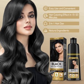 Black Hair Dye Shampoo for Women&Men, Hair Colour Shampoo for Gray Hair, 3-in-1 Herbal Hair Dye Shampoo, Semi-Permanent, 150ml