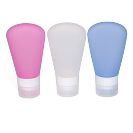 FNSHIP 3 Pack Portable Food Grade Squeeze Silicone Liquid Travel Bottles for Shampoo, Conditioner, Lotion, Toiletries, Condiments(2 OZ Pink + White + Blue)