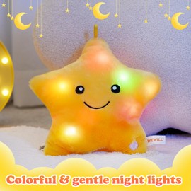 WEWILL 9'' LED Twinkle Star Soft Plush Pillow Toys Glowing Stuffed Star Light up Pillow Plush with Colorful Night Lights Birthday Valentines Day Gift for Toddler Kids(Yellow)