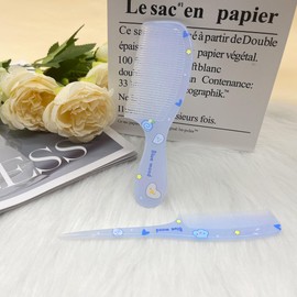 Small Cute Hair Comb,2 Piece Mini Hair Comb Set Fine Tooth Rat Tail Comb For Girls Kids Portable Anti-Static Plastic Hairdressing Comb Hair Comb Gift For Wet And Dry (Blue)