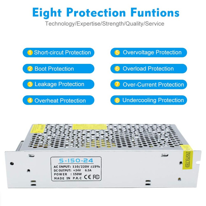 inShareplus 24V 6.5A 150W, DC Universal Regulated Switching Power Supply,