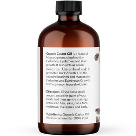 NaturoBliss Organic Castor Oil 100% Pure and Natural - Premium Grade Oil for Hair Growth, Eyelashes and Eyebrows - Carrier Oil - Hair and Body Oil - Expeller-Pressed and Hexane-Free (4 Fl Oz)