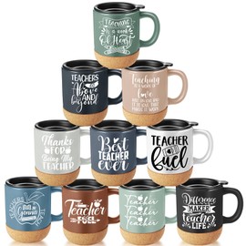 10 Pcs Teacher Appreciation Gifts Teacher Mugs Bulk 12 oz Ceramic Coffee Cups with Lid and Cork Base End of the Year Teachers Gifts Thank You Mugs for Women Men