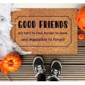 DecStic Good Friends are Hard to Find Coir Doormat Natural Fibers Non Slip Inspirational Quotes Coir Fiber Doormat Rustic Front Door Mat for Front Outdoor Indoor Home Entrance 16x24in