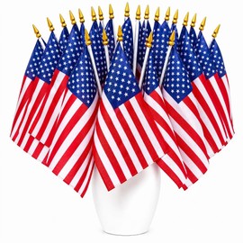 25 Pcs Mini American Flags on Stick 5x8 Inch Kid-Safe Spear Top