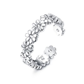 MILACOLATO 925 Sterling Silver Toe Rings for Women White Gold Plated Hypoallergenic Daisy Flower Vintage Adjustable Open Toe Rings Foot Jewelry
