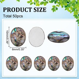 WADORN 50Pcs Abalone Shell Cabochons, 10x8mm Imitation Abalone Flat Round Loose Cabochons No Hole Colorful Single-Sided Oval Paua Stone Shell Cabochons for DIY Crafting Bracelet Necklace Making