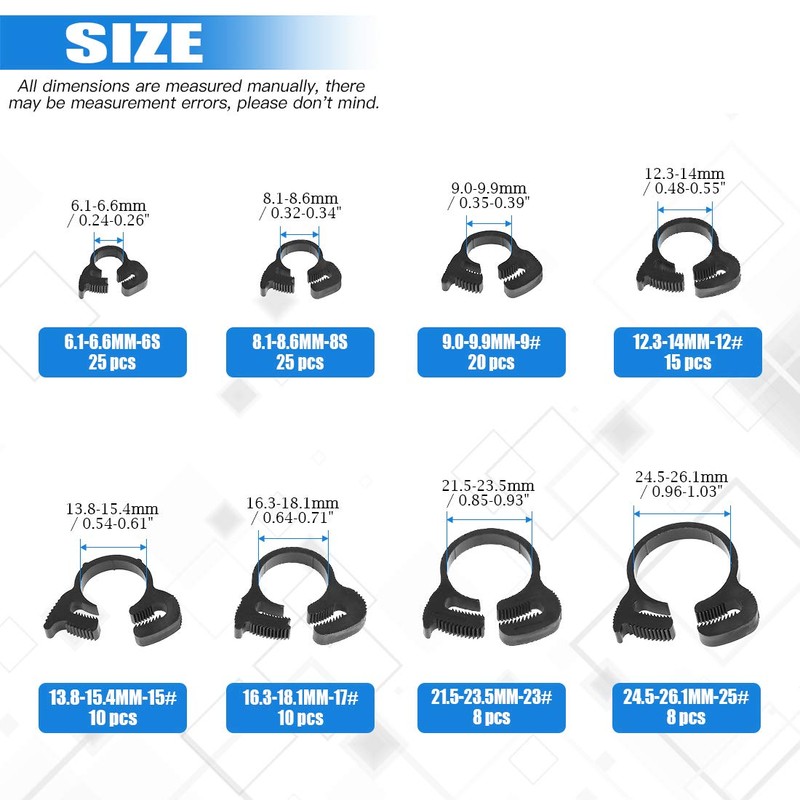Glarks 121Pcs 8 Size Heavy Duty Black Double Gripping Nylon