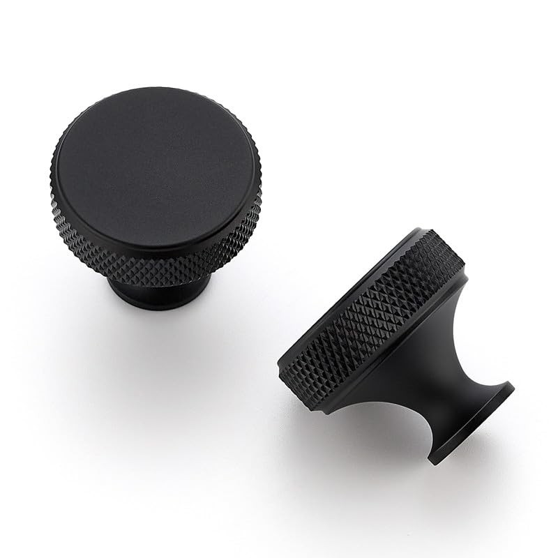 Ravinte 15 Pack Round Matte Black Knobs Knurled Single Hole
