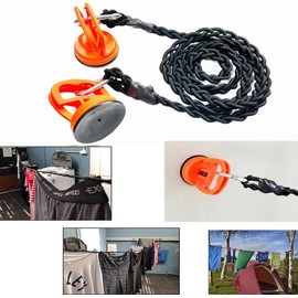 Bungee Cord Clothesline,Tri-Braided Cord Clothes Line,Portable Travel Clothesline Laundry Clothesline (with 2 Strong Suction Cups) for Home,Camping,Travel,Indoor or Outdoor Use - No hanger hook needed