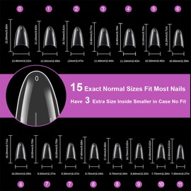 XFSRG Set of 600 Nail Tips, Half Cover Nail Tips, 12 Sizes, Clear Nail Tips, Almond T Short Artificial Fake Nails, French Fake Nail Tip for Nail Salons, Art, DIY Nail Extension (A)