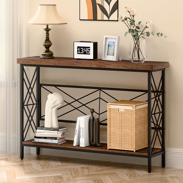 FULOOPHI Industrial Console Table for Entryway, Rustic Console Table Behind