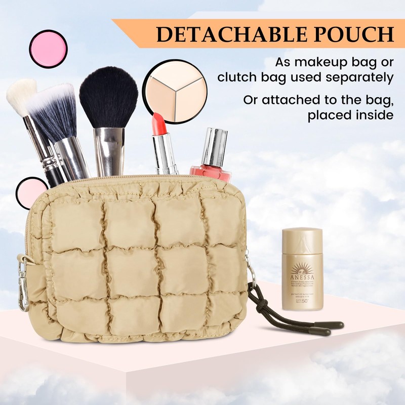 Puffer Tote Bag Quilted Carryall Bag Adjustable Shoulder Strap Puffy