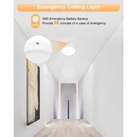 ZYC Ceiling Light Flush Mount - Closet Ceiling Light Fixture Dimmable 5CCT Selectable,Round Ceiling Light 10W/12W/15W Selectable for Bedroom ETL Listed (White(Emergency-1Pack), 8 Inch)