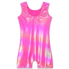 Domusgo Leotard for Girls Gymnastics Size 3t 4t Shiny Rose Red Practice Unitard with Shorts