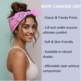 Tobeffect Bandana Headbands for Women Boho Style Paisley Print - Summer Elastic Bow Head Bands for Women’s Hair Non Slip - Wide Headwraps with Bows Vintage, Cute Hairbands Hair Accessories 6 Pack