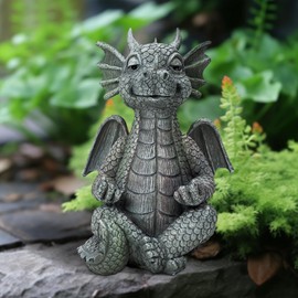 UTTCMK Garden Dragon Statue Decor - Meditation Dragon Sculpture Figurine Outdoor Decoration, Zen Yoga Garden Art Sculpture for Patio Lawn Yard Balcony Indoor Decor(Hands Flat)