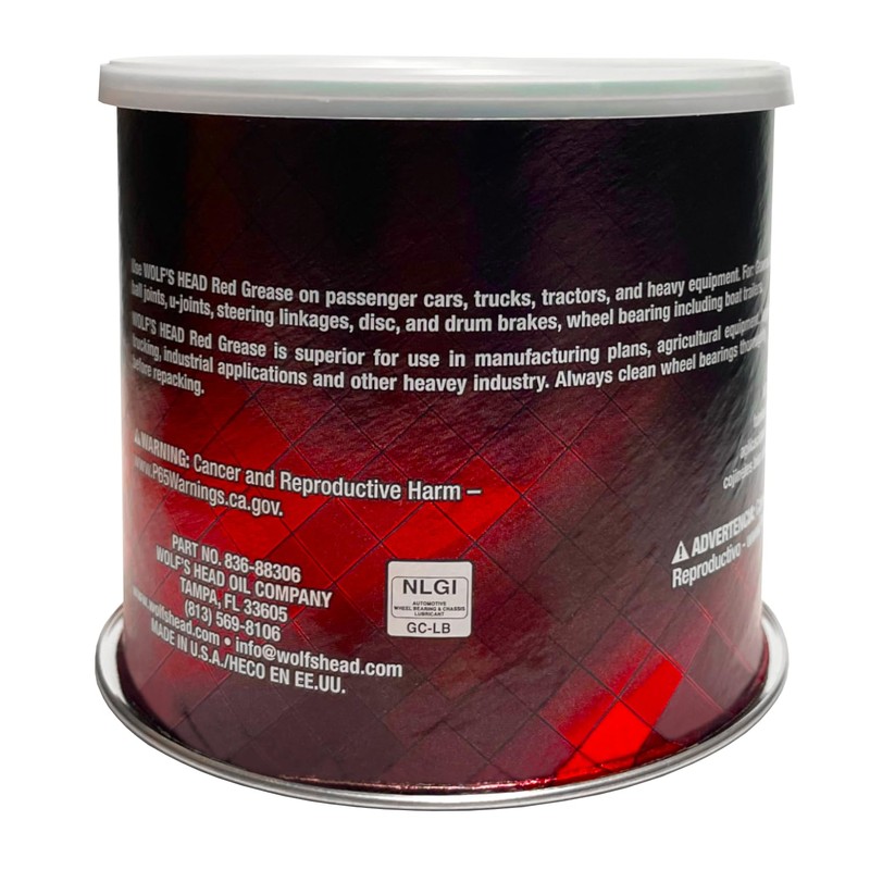 Wolf's Head Red Grease NLGI #2 (836-88306-93) 1 Pound Tub,