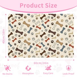 Dog Feeding Mat 24 x 16 Inch, Neutral Paw Bone Woof Dog Placemat Absorbent Quick-Dry for Food and Water, Waterproof Non Slip Rubber Pet Bowl Pad Mat for Floors