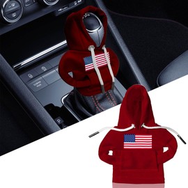 Couslcd Car Gear Shift Cover, Fashionable American Flag Gear Shift Hoodie for Shifter Knobs, Funny Car Shift Knob Cover, Universal Car Interior Accessories (Red)