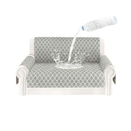 ALIECOM 100% Waterproof Loveseat Covers for 2 Cushion Couch Sofa Slipcovers Love Seat Couch Covers Washable Printed Non Slip Furniture Protector with Pockets for Dogs (Medium, Floral Gray & Ivory)