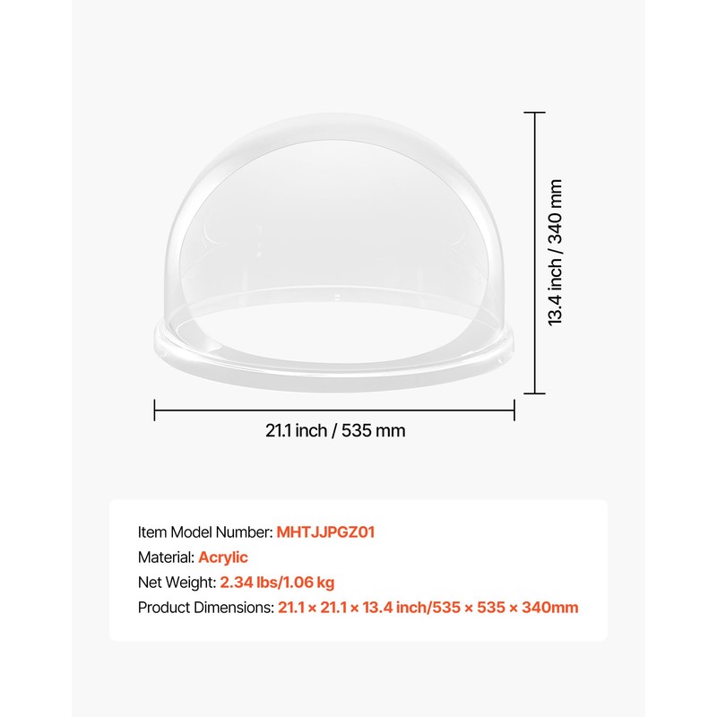 VEVOR Cotton Candy Machine Cover 21 Inch, Acrylic Dome Bubble