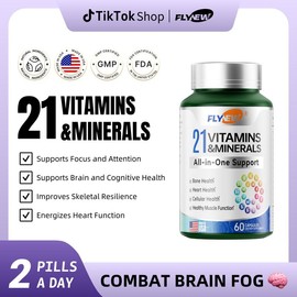 FLYNEW Vitamins & Minerals | Brain Fog Against | 21 All-in-One Support | Highly Potent Herbal Ingredients  | Made in USA | 60 Capsules Dietary Supplement - Quantity: Pack of 1 (60 capsules)