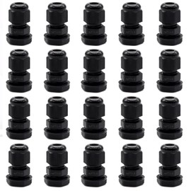 Tnuocke 20 PCS Nylon Cable Glands 3/8" NPT,Waterproof Adjustable Diameter 3-8mm Cable Connectors,Plastic Cable Gland Joints with Gaskets 3/8 NPT-BK
