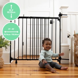 Summer Infant Metal Banister & Stair Safety Baby Gate, 31'-46' Wide, 32.5' Tall, Banister & Wall Mount, Black