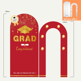 Ruxion 2025 Graduation Arch Backdrop Stand Cover,5.6Ft,5.2FtRed Gold Round Top Photo Booth Backdrop Stand Covers with Light for Graduation Party Background