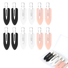 Pack of 12 No Bend Hair Clips, No Wrinkle Hair Clips, Seamless Hair Clips, Make Up Hair Clips, Flat Hair Clips, Flat Hair Clips, Hair Clips (Black x 4, Pink x 4, White x 4)