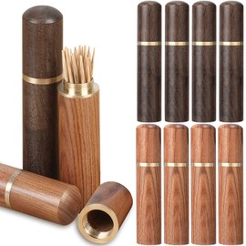 Honeydak 10 Pieces Portable Wood Toothpick Holder Mini Pocket Tooth Pick Box Wooden Tooth Pick Carrying Case Travel Portable Toothpick Dispenser Bucket for Women and Men (holders only)
