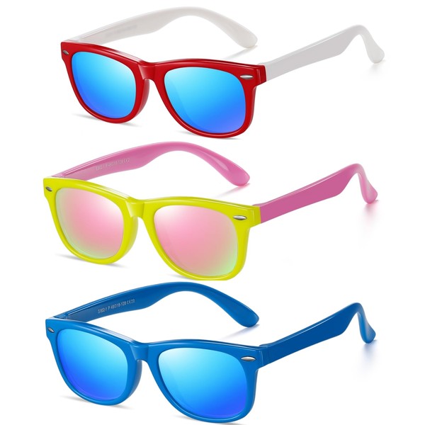 DYLB Kids Polarized Sunglasses for girls boys 3 Pack, Flexible