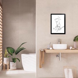 ILLBDR Bathroom Framed Wall Art Funny Bathroom Wall Art Black and White Print Humorous Minimalistic Canvas Artwork Toothbrush Decor for Guest Toilet Framed 8"x10"
