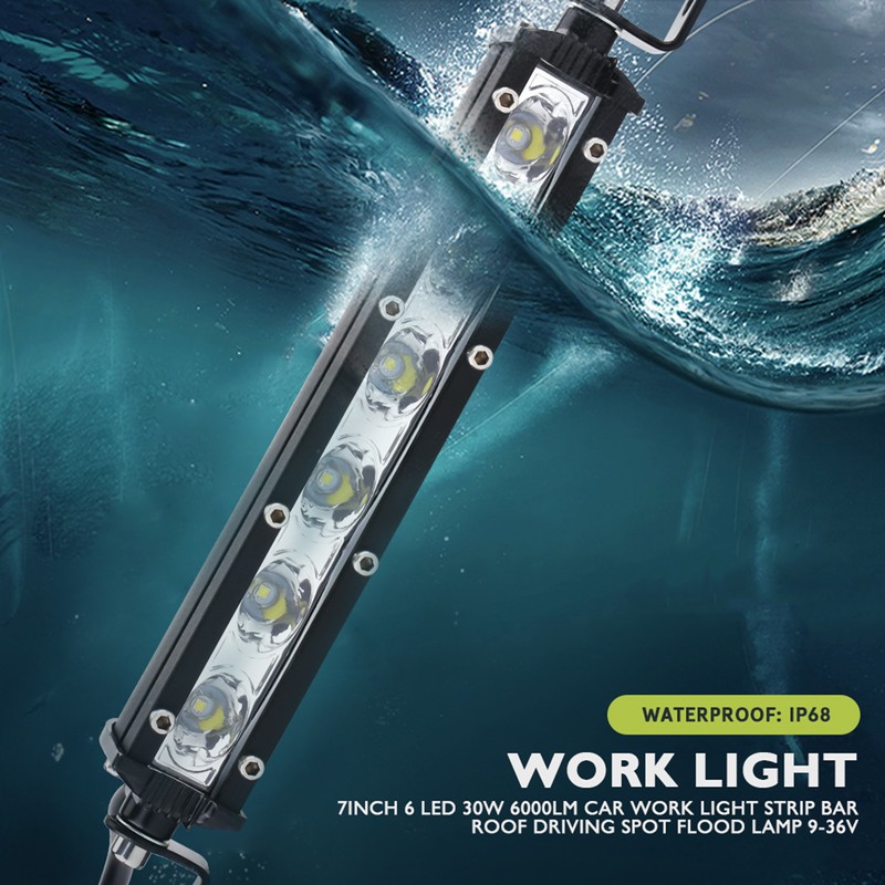 7inch 6 LED 30W 6000LM Car Work Light Strip Bar
