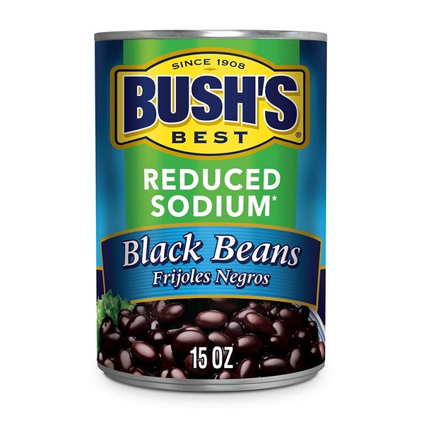 BUSH'S BEST Canned Reduced Sodium Black Beans (Pack of 12), Source of Plant Based Protein and Fiber, Low Fat, Gluten Free, 15 oz