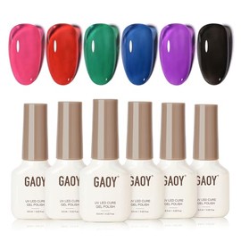 GAOY Jelly Red Black Gel Nail Polish Set, 6 Transparent Colors Green Blue Pink, Soak Off UV Light Cure Gel Polish for Salon and Nail Art DIY at Home, Funky Fest