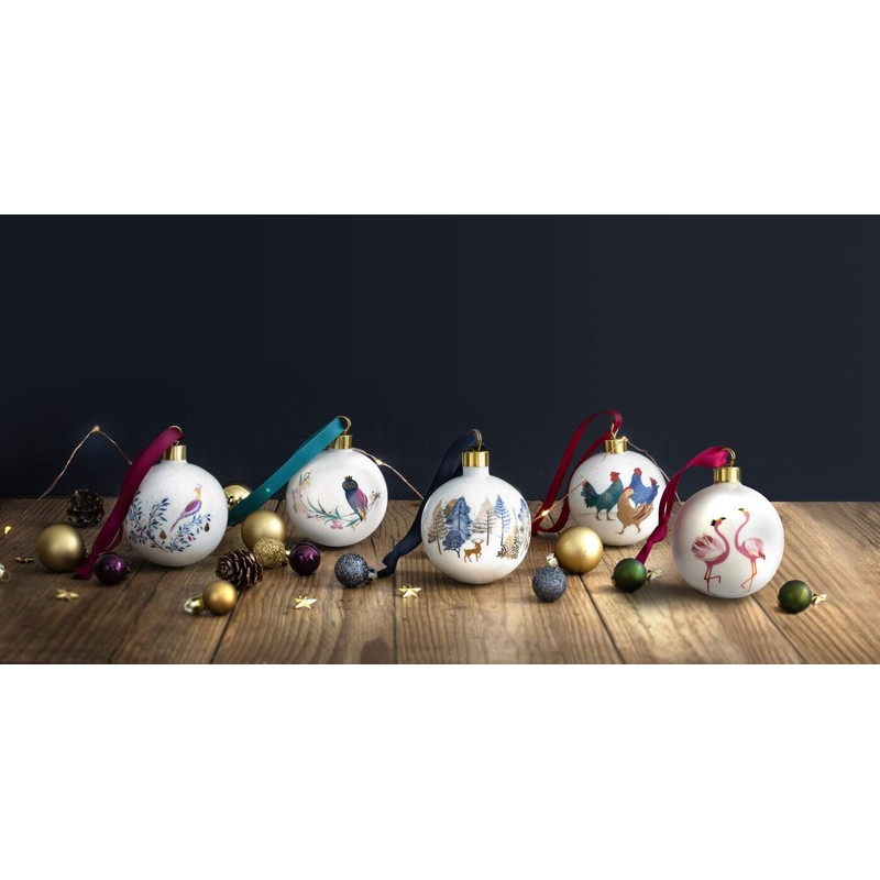 Portmeirion Home & Gifts SMF79011-XG Flamingo Christmas Bauble, ceramic, Multi