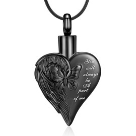 Minicremation Butterfly Heart Urn Necklace for Women Stainless Steel Wings Butterfly Cremation Jewelry w/Funnel Filler Keepsake Memorial Jewelry Gifts for Women