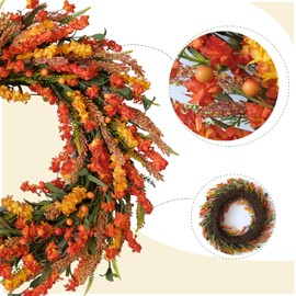 Egolot 22 Inch Fall Flower Wreath for Front Door, Autumn Yellow Orange Forsythia Flower Indoor Outdoor Wreath with Berries Foam Leaves, Fall Festival Home Decor Wreath