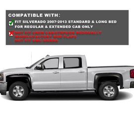 CNNELL 4pcs Fender Flares Compatible with Chevy Silverado 1500 2500HD 3500HD 07-13, Fit w/Regular Cab & Extended Cab, Fleetside 78.0"/97.6" Long Bed Smooth Pocket Rivet Style Wheel Flares Set