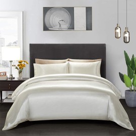 Satin Duvet Cover Set, Luxury Silky Soft Satin Bedding Sets Solid Color Reversible 3 Piece Double Size Duvet Cover Lightweight Comfort Breathable Wrinkle Free Black Satin Sheets for All Seasons