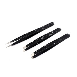 AAProTools Eyebrow Tweezer Set,3 Pcs Premium Stainless Steel Eyebrow Tweezers with Pouch,Tweezers Set with Slant, Straight and Pointed Tips - Precision Calibrated - (Black & White) A+ Quality