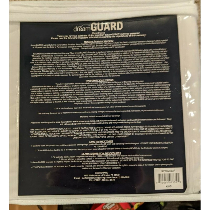 dreamGuard Dream Guard mattress protector Microfleece King hypoallergenic waterproof